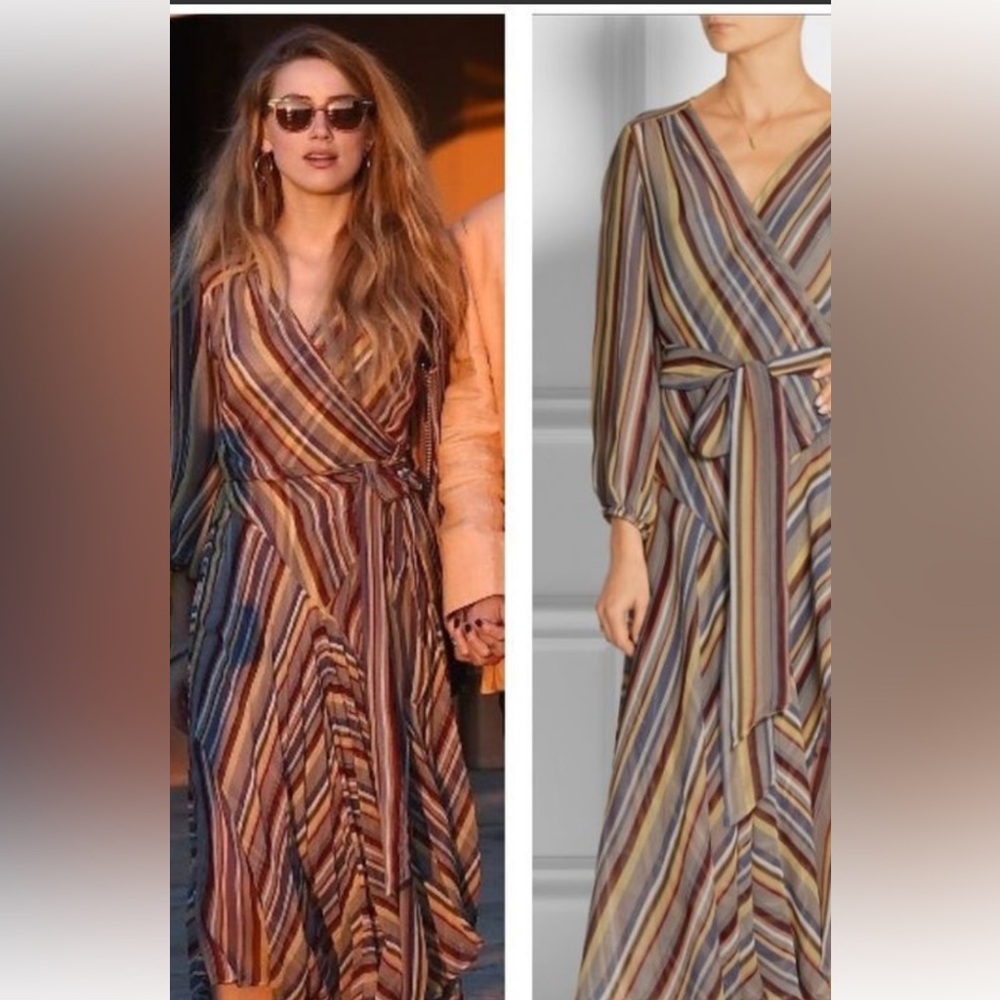 Zimmermann Orange and Brown Wrap Dress with Bishop Sleeves